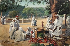 North Africa market ethnic types vintage postcard