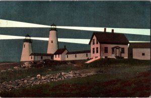 Baker Island Lighthouse at Night, MA Vintage Postcard J58