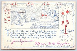1911 Two Years Old Baby Boy And Cake Birthday Greetings Posted Postcard
