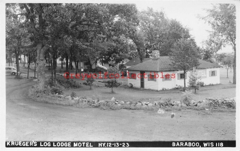 WI, Baraboo, Wisconsin, Krueger's Log Lodge Motel, RPPC