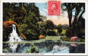 USA Scene in Spring Grove Cemetery Cincinnati Ohio Vintage Postcard C033