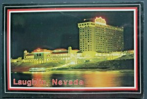 Vintage 1988 Laughlin Nevada Postcard Harrah's Hotel Night View PC1