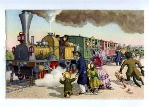 187263 Dressed CAT Puss TRAIN Station by MAINZER Vintage PC