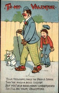 VALENTINE Fancy Man with Little Boy and Dog c1910 Postcard