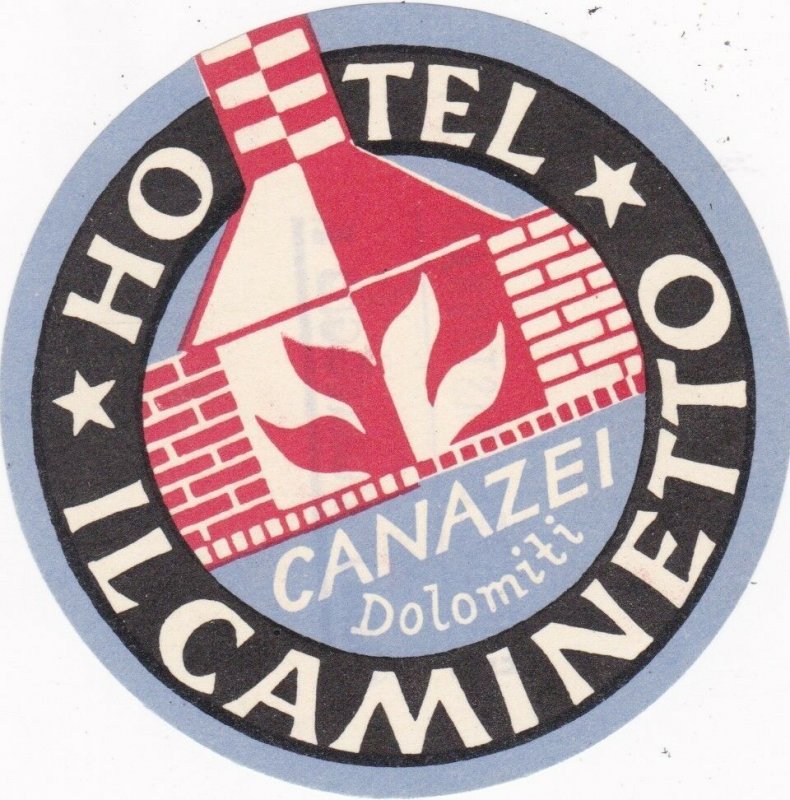 Italy Canazei Hotel Caminetto Vintage Luggage Label sk2251