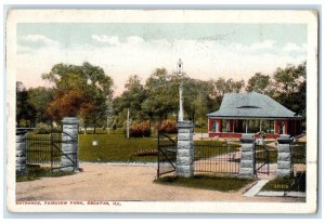 1916 Fairview Entrance Park Gated Landscape Groves Decatur Illinois IL Postcard