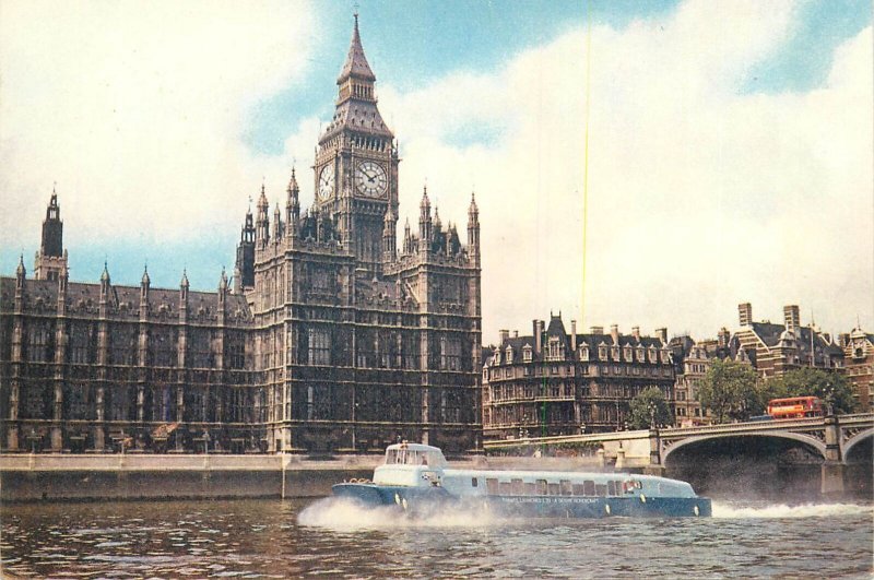 Postcard Europe England UK London Thames Big Ben Parliament hoverbus 