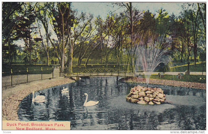 NEW BEDFORD, Massachusetts, 1900-1910's; Duck Pond, Brooklawn Park