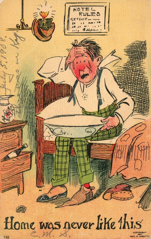 Vintage Postcard 1919 Home Was Never Like This Old Man Messy House Comic Card