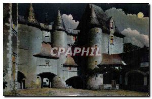 Old Postcard Fougeres The castle seen at night