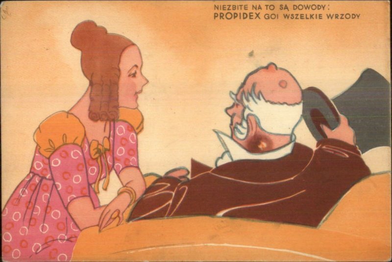 Polish Medicine Drugs Bald Man w/ Ulcers Bumps on Head - PROPIDEX Postcard