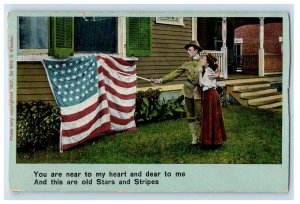 c1910 Romance American Military Stars and Stripes Leaving Girl Unposted Postcard