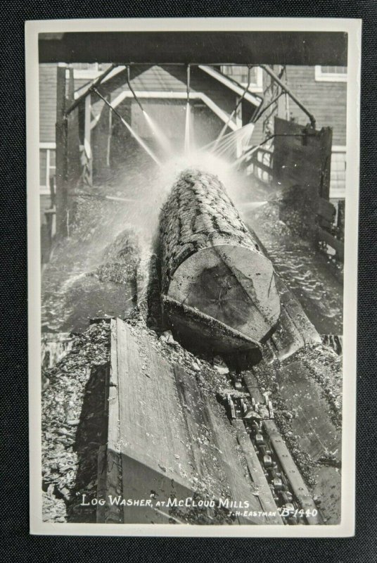 Mint Vintage Log Washer at McCloud Mills B1440 Real Photo Postcard RPPC