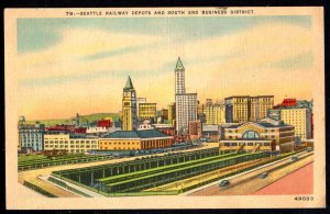 Washington SEATTLE Railway Deports and South End Business District pm1947 Linen