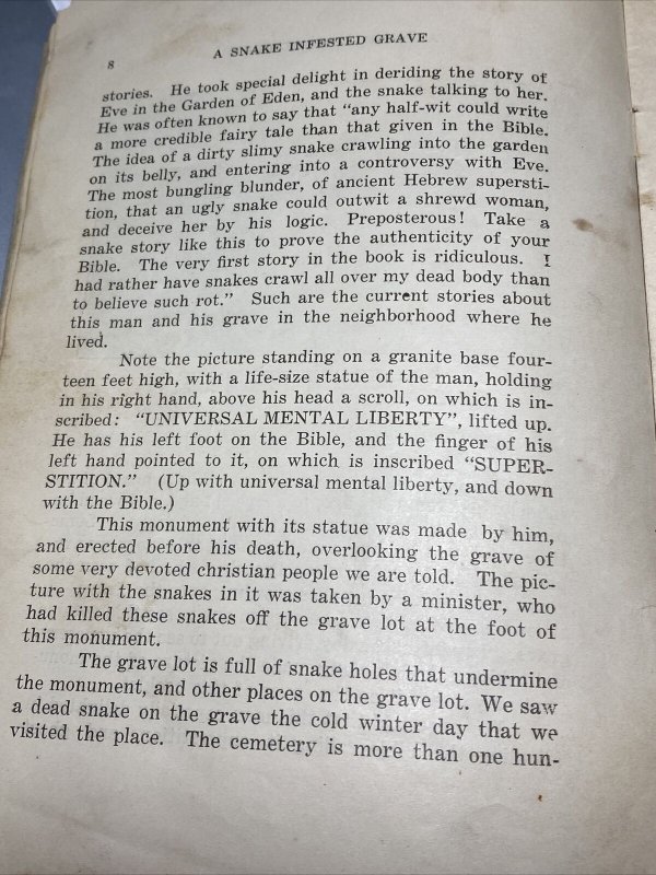 Original 1930 A Snake Infested Grave Booklet C B Jernigan MInister Nashville TN