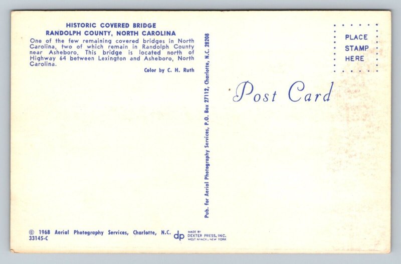 Children By Randolph County North Carolina Covered Bridge Vintage Postcard A73