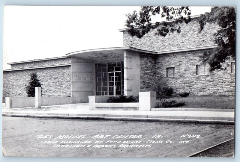 Des Moines Iowa IA Postcard RPPC Photo Des Moines Art Center Front View Vintage