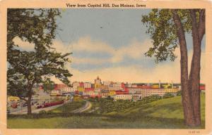 DES MOINES, IA  Iowa      CITY VIEW from CAPITOL HILL     1945 Linen Postcard