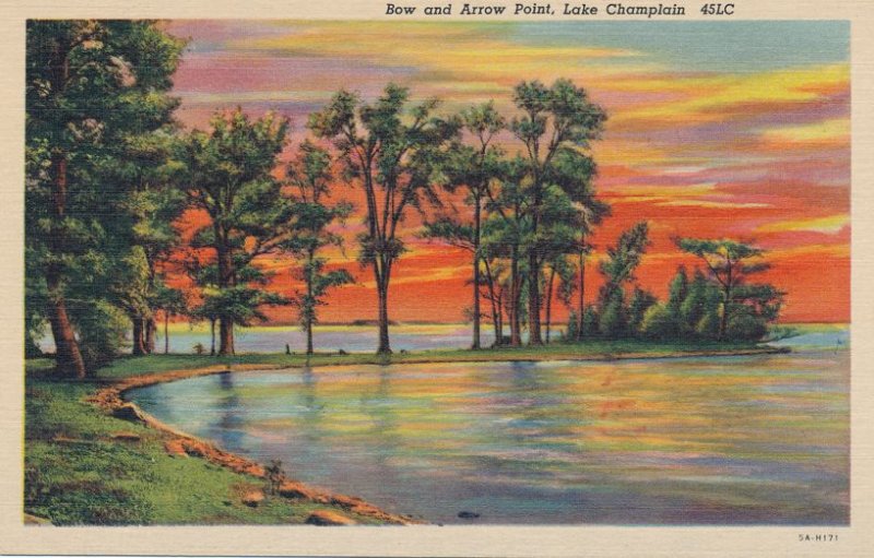 Lake Champlain NY, New York - Sunset at Bow and Arrow Point - Linen