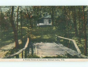 Divided-back RUSTIC BRIDGE Lake Elkhart - Rhine - Sheboygan Wisconsin WI AE5109