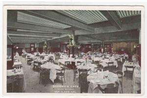 Rudder's Cafe Interior Union Building San Diego California 1920s postcard