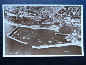 Devon Aerial View TORQUAY HARBOUR & TOWN Old RP Postcard by Aero Pictorial Ltd