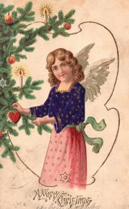 Vintage Postcard 1907 Pretty Angel Christmas Tree A Merry Christmas Greetings