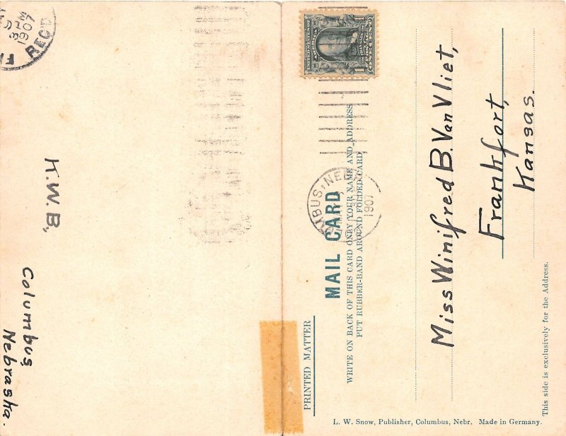 J59/ Columbus Nebraska Postcard c1910 2-Panel Frankfort Square Tower 186