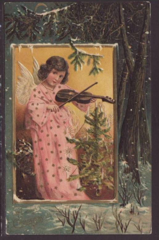 A Merry Christmas,Angel Playing Violin Postcard 