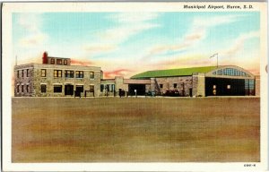 Municipal Airport and Hangar, Huron SD Vintage Linen Postcard F25