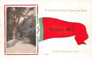 Jackson Michigan~If You're Feeling Tired & Blue-Place for You~Pennant Postcard