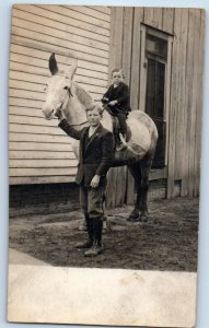 Boy Ride On Horse House Huntingdon Pennsylvania PA RPPC Photo Antique Postcard