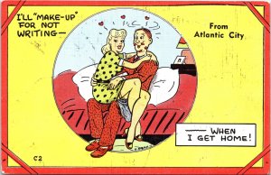 A/S H. Dean Comic Postcard NJ Atlantic City Blonde Woman Kissing Man 1940s V204