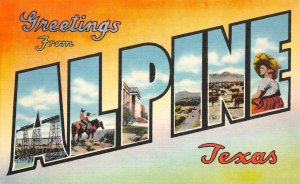 Large Letter Greetings ALPINE Texas Brewster Co. c1940s Linen Vintage Postcard