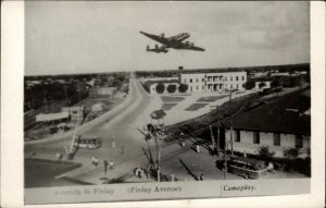 Camaguey Cuba Airplane Airplane Over Finlay Avenue Real Photo Postcard