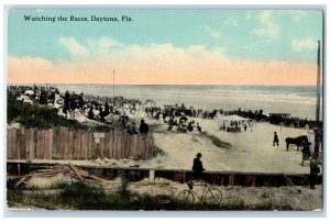 c1910 Watching The Races Crowd Snowy Horse Carriage Daytona Florida FL Postcard