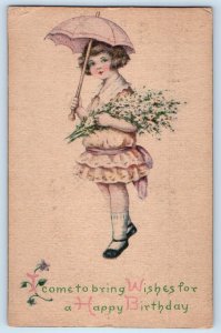 Birthday Postcard Message Pretty Child Girl Umbrella Flowers San Bernardino CA
