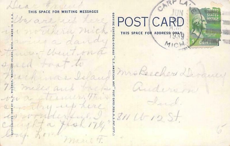 Railway Ferry Docks, Mackinaw, Mich. Vintage Railroad and Steamer Postcard