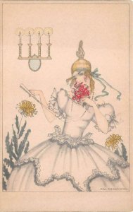 GLAMOUR WOMAN FANTASY MELA KOEHLER ARTIST SIGNED ART NOUVEAU POSTCARD (c.1910)