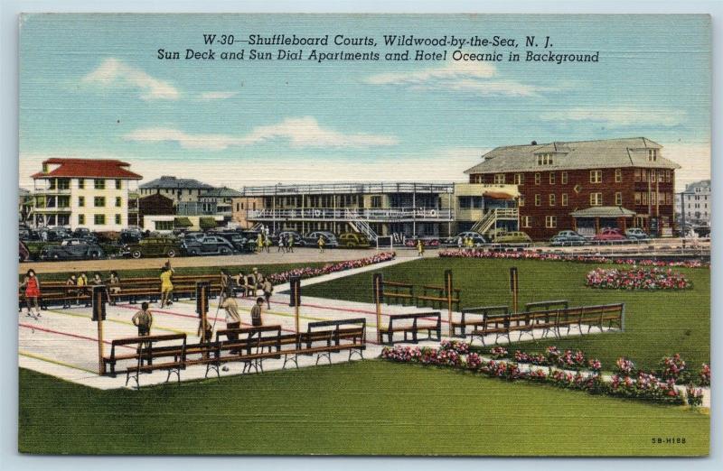 Postcard NJ Wildwood By The Sea Sun Deck Dial Apartments Shuffleboard Courts N17