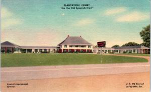 LAFAYETTE, LA Louisiana  PLANTATION  COURT   c1940s Roadside Linen  Postcard