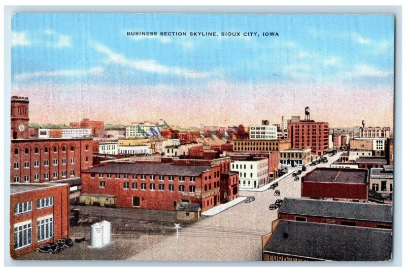 c1940 Business Section Skyline Exterior Building Street Sioux City Iowa Postcard