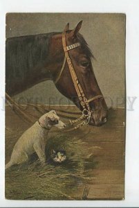 3184952 Stable HORSE & FOX-TERRIER CAT by MULLER Vintage PC
