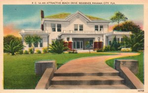 Vintage Postcard Attractive Beach Drive Residence House Panama City Florida Fla.