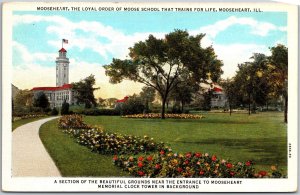 Mooseheart Illinois, Beautiful Grounds, Entrance, Memorial Clock Tower, Postcard