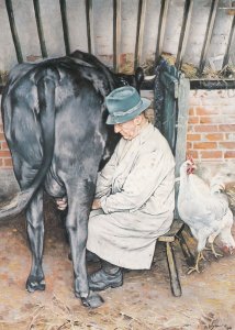 Glenfield Farmer Milking A Cow 1946 Leicester Painting Postcard