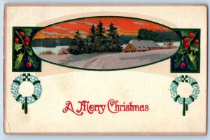 Washington DC Postcard Christmas Holly Berries Winter Scene Embossed 1910 Posted