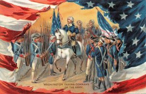 PRESIDENT GEORGE WASHINGTON FLAG MILITARY EMBOSSED PATRIOTIC POSTCARD (1910) 47