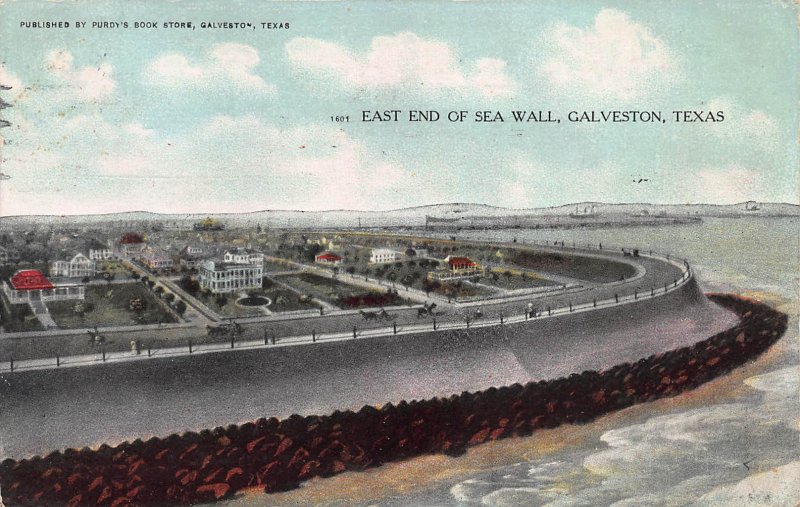 East End of Sea Wall, Galveston, Texas, Early Postcard, Used in 1909