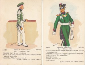 Russian artillery military uniforms officer & drumer René North pictorial cards